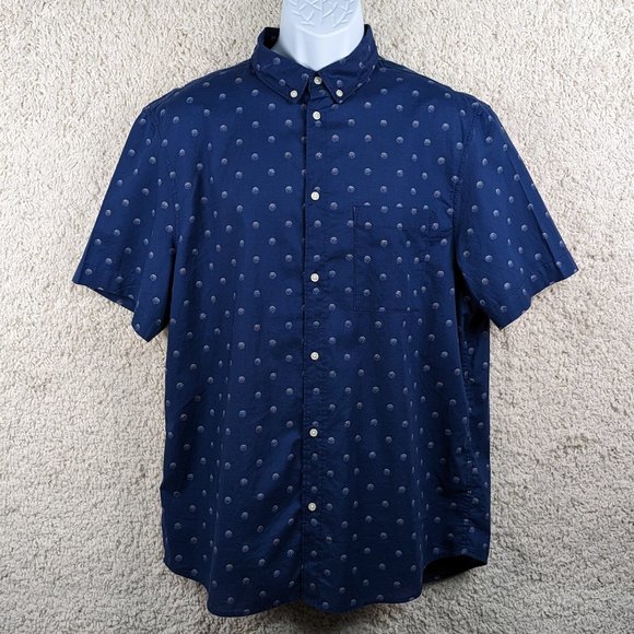 H & M* Men's Short Sleeve Button Down‎ Curved Hem Chest Pocket Shirt~ Size Large - Picture 1 of 12
